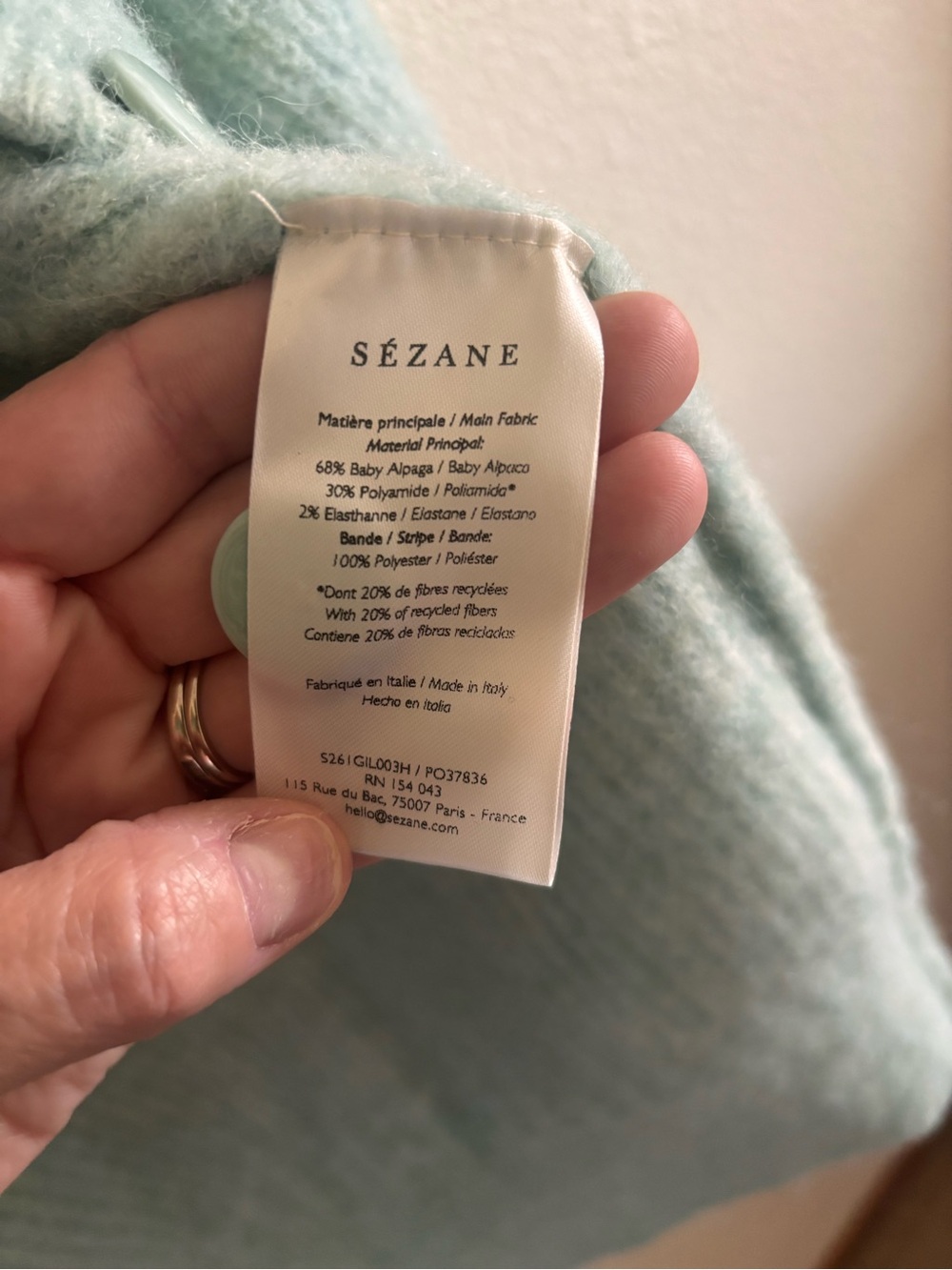 Sezane OTHELLO cardigan in sea green - Picture 5 of 7
